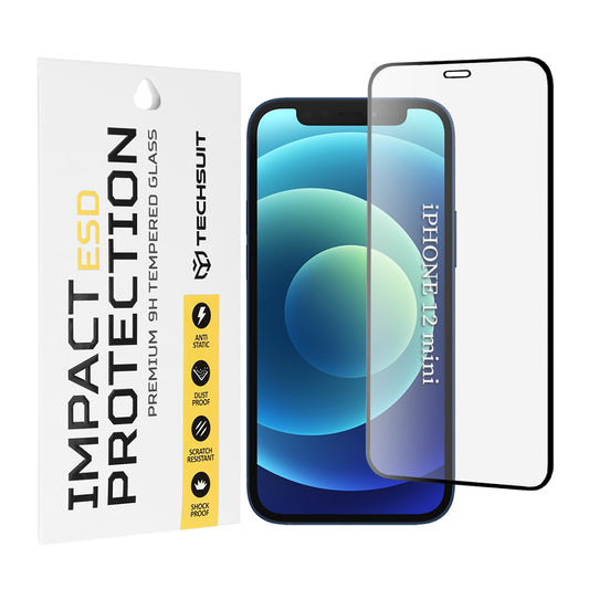 Protector de pantalla Techsuit para Apple iPhone 12 mini, vidrio templado, adhesivo completo, negro