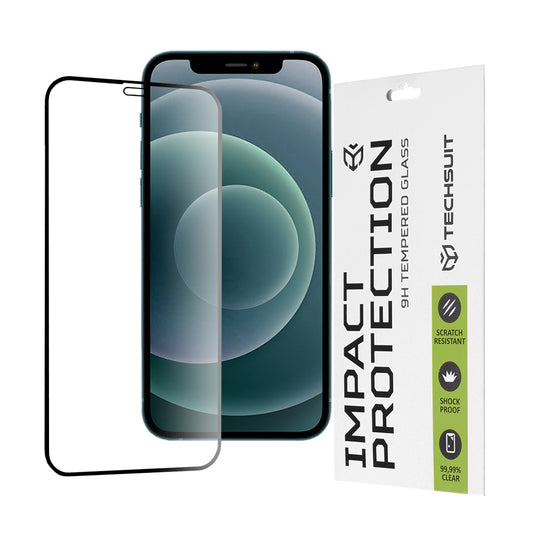 Protector de pantalla Techsuit para Apple iPhone 12 Pro Max, vidrio templado, adhesivo completo, 111D, negro
