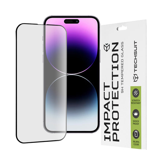 Protector de pantalla Techsuit para Apple iPhone 14 Pro Max, vidrio templado, adhesivo completo, 111D, negro
