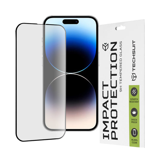 Protector de pantalla Techsuit para Apple iPhone 14 Pro, vidrio templado, adhesivo completo, 111D, negro