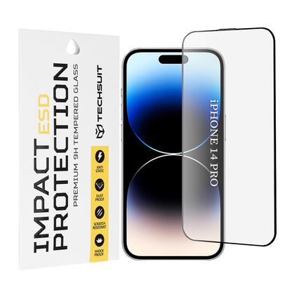 Protector de pantalla Techsuit para Apple iPhone 14 Pro, vidrio templado, adhesivo completo, negro