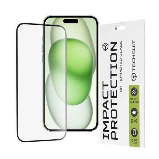 Protector de pantalla Techsuit para Apple iPhone 16 Plus / 15 Plus, vidrio templado, adhesivo completo, 111D, negro