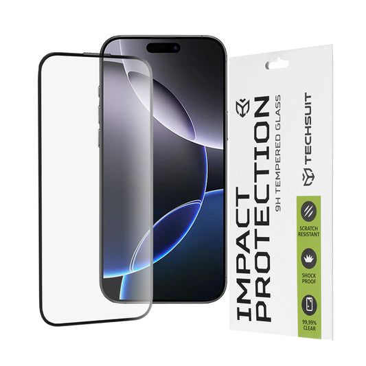 Protector de pantalla Techsuit para Apple iPhone 16 Pro Max, vidrio templado, adhesivo completo, 111D, negro