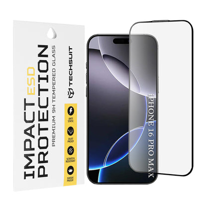 Protector de pantalla Techsuit para Apple iPhone 16 Pro Max, vidrio templado, adhesivo completo, negro