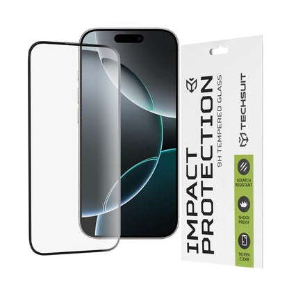 Protector de pantalla Techsuit para Apple iPhone 16 Pro, vidrio templado, adhesivo completo, 111D, negro