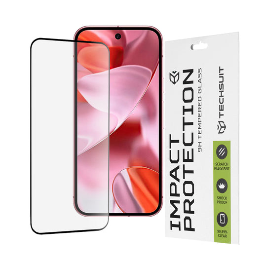 Protector de pantalla Techsuit para Google Pixel 9 / 9 Pro, vidrio templado, adhesivo completo, 111D, negro