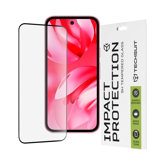 Protector de pantalla Techsuit para Google Pixel 9a, vidrio templado, adhesivo completo, 111D, negro
