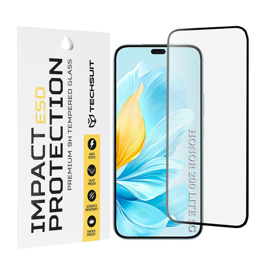 Protector de pantalla Techsuit para Honor 200 Lite, vidrio templado, adhesivo completo, negro