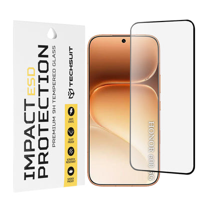 Protector de pantalla Techsuit para Honor 600 Pro / 600, vidrio templado, adhesivo completo, negro