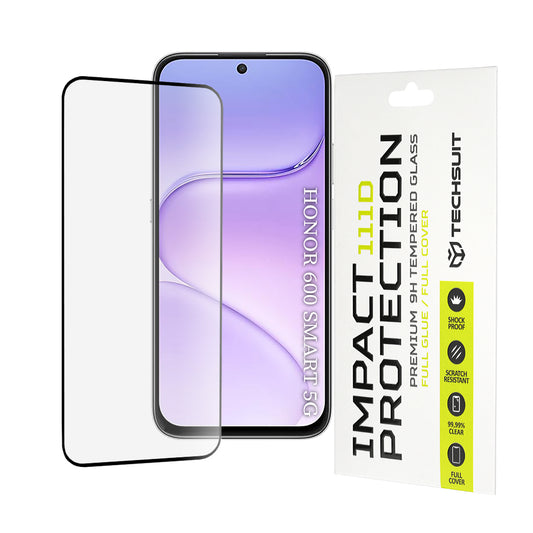 Protector de pantalla Techsuit para Honor 600 Smart, vidrio templado, adhesivo completo, 111D, negro