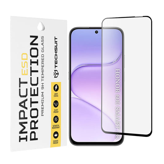 Protector de pantalla Techsuit para Honor 600 Smart, vidrio templado, adhesivo completo, negro