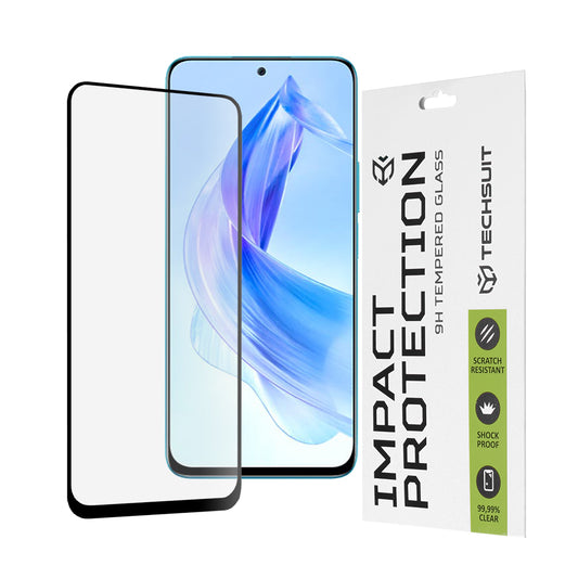 Protector de pantalla Techsuit para Honor 90 Lite, vidrio templado, adhesivo completo, 111D, negro