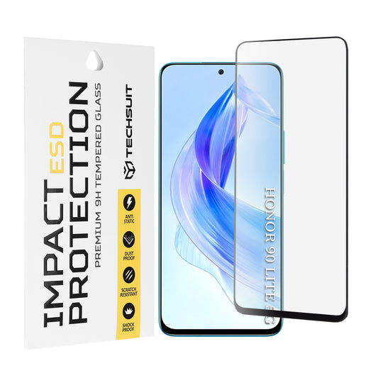 Protector de pantalla Techsuit para Honor 90 Lite, vidrio templado, adhesivo completo, negro