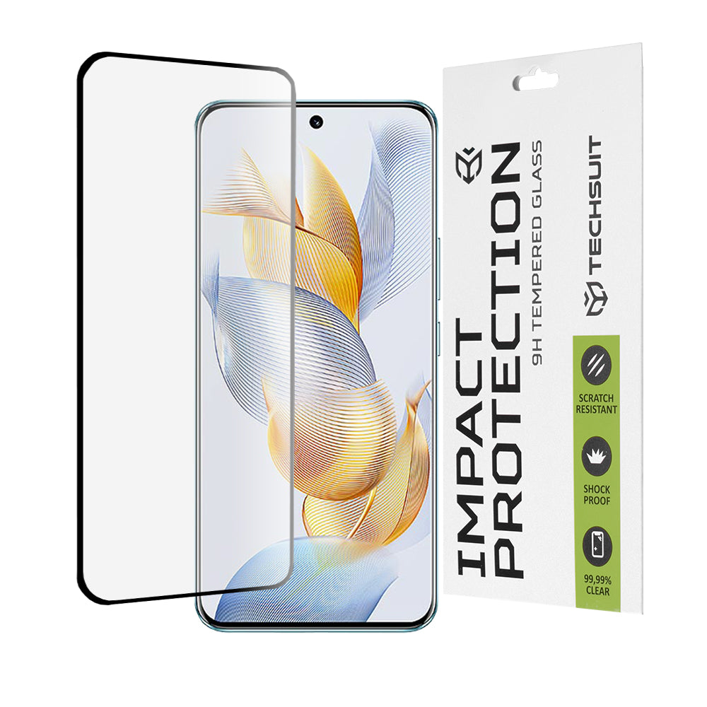 Protector de pantalla Techsuit para Honor 90, vidrio templado, adhesivo completo, 111D, negro