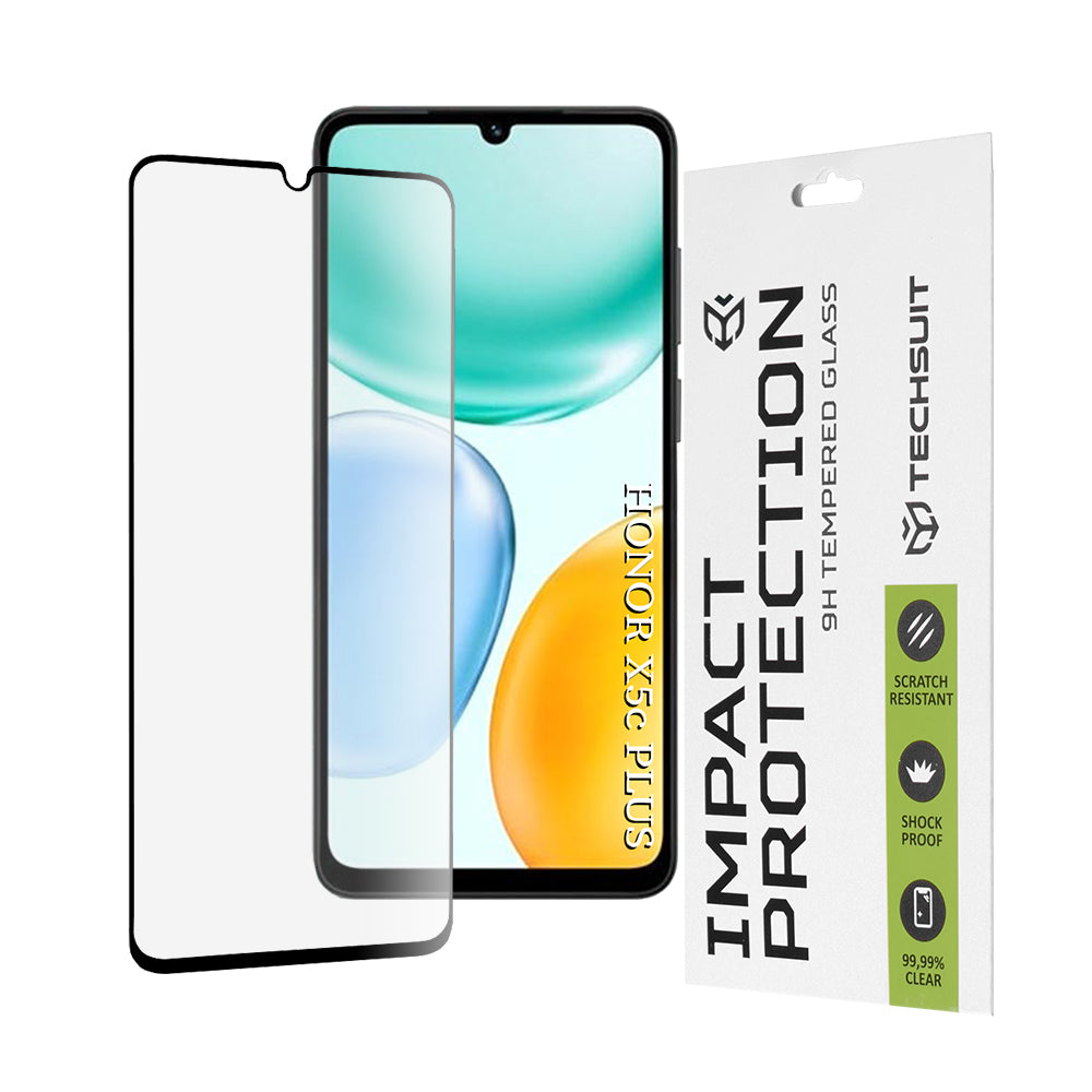 Protector de pantalla Techsuit para Honor X5c Plus, Cristal Templado, Full Glue, 111D, Negro
