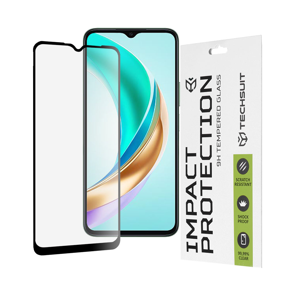 Protector de pantalla Techsuit para Honor X6b, vidrio templado, adhesivo completo, 111D, negro