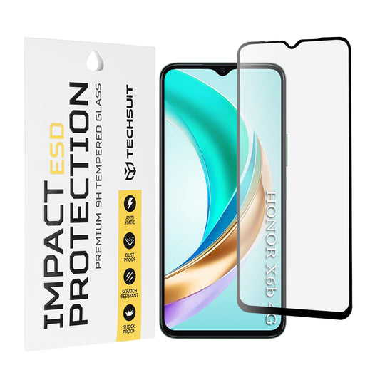 Protector de pantalla Techsuit para Honor X6b, vidrio templado, adhesivo completo, negro