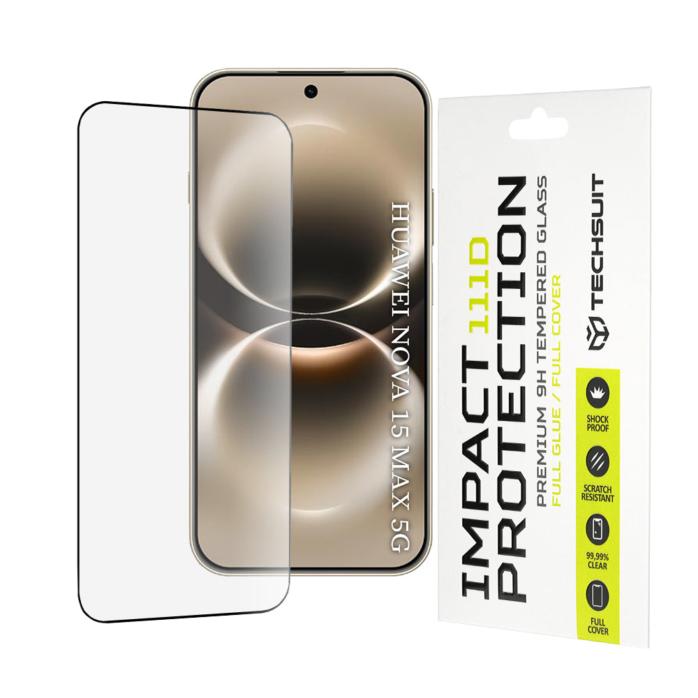 Protector de pantalla Techsuit para Huawei nova 15 Max, vidrio templado, adhesivo completo, 111D, negro
