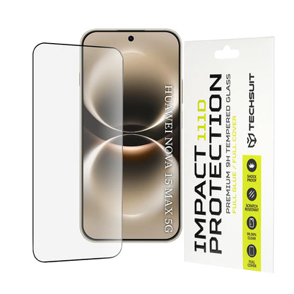 Protector de pantalla Techsuit para Huawei nova 15 Max, vidrio templado, adhesivo completo, 111D, negro