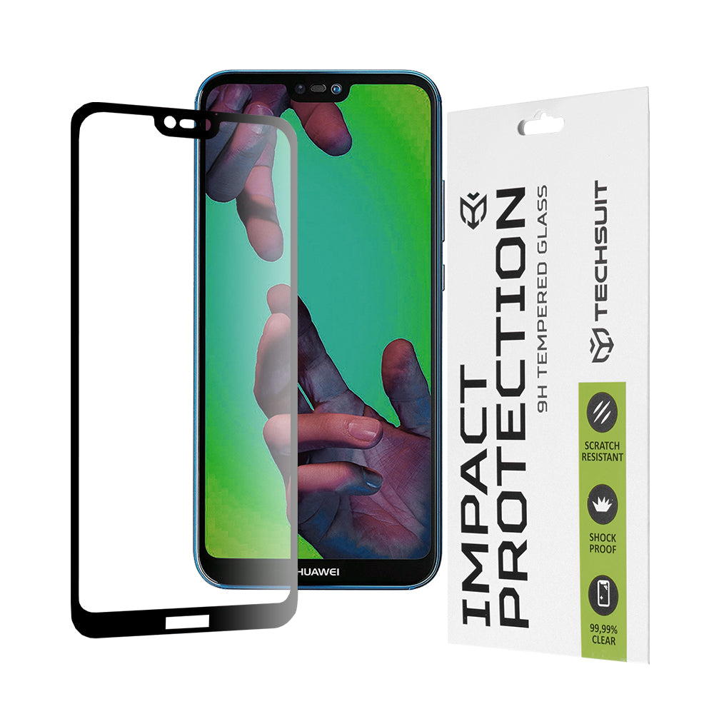 Techsuit Screen Protector Film for Huawei P20 Lite, Tempered Glass, Full Glue, 111D, Black