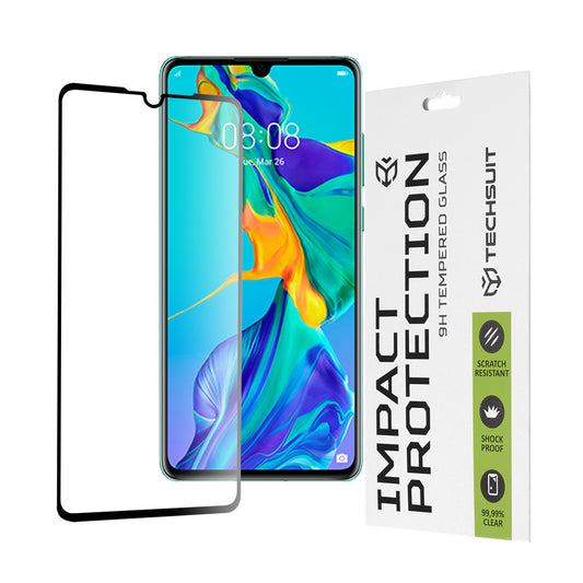 Protector de pantalla Techsuit para Huawei P30, vidrio templado, adhesivo completo, 111D, negro