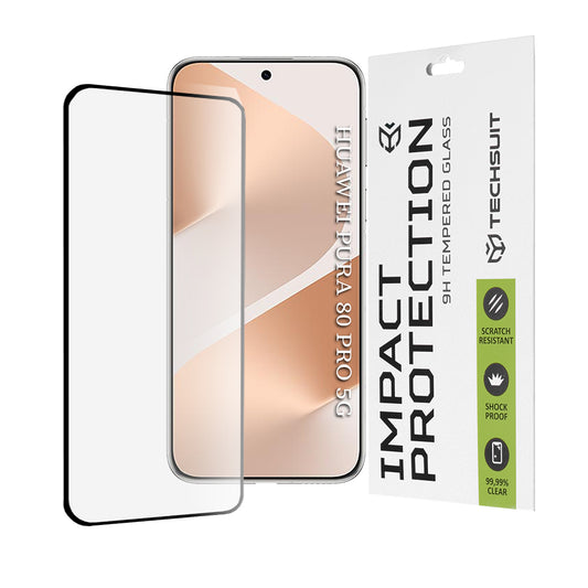 Protector de pantalla Techsuit para Huawei Pura 80 Pro, vidrio templado, adhesivo completo, 111D, negro