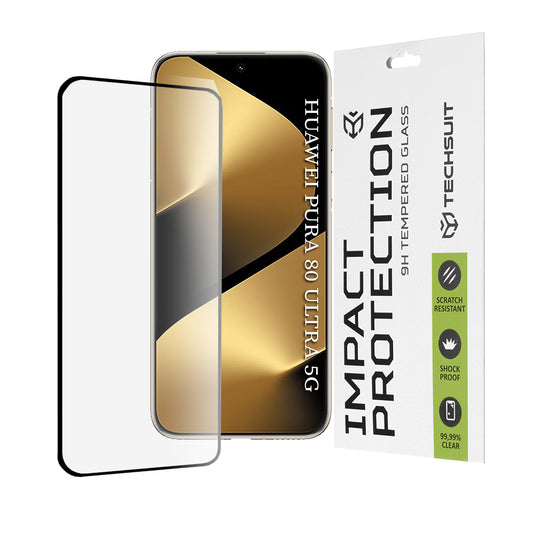 Protector de pantalla Techsuit para Huawei Pura 80 Ultra, vidrio templado, adhesivo completo, 111D, negro