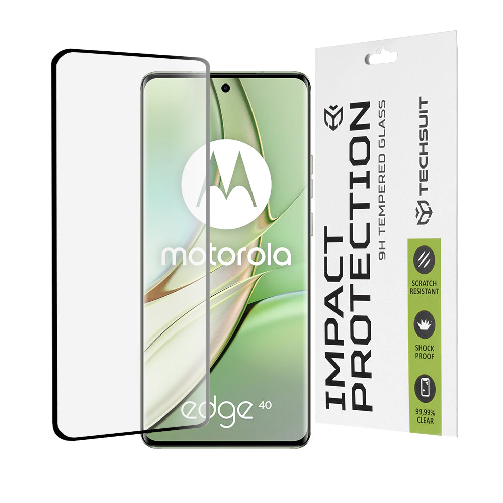 Protector de pantalla Techsuit para Motorola Edge (2023) / Edge 40, vidrio templado, adhesivo completo, 111D, negro
