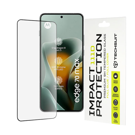 Protector de pantalla Techsuit para Motorola Edge 70 Max, vidrio templado, adhesivo completo, 111D, negro