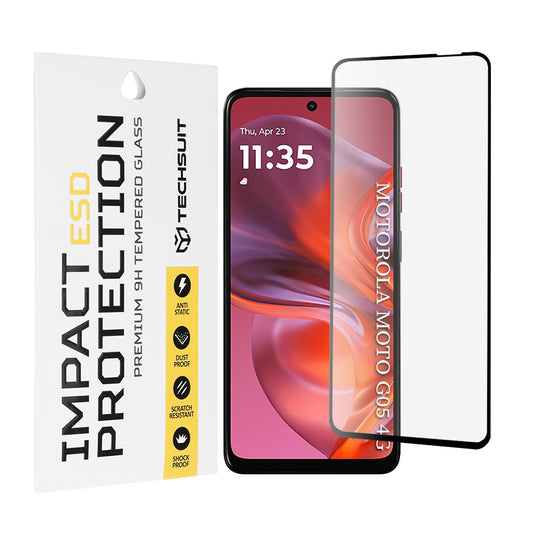 Protector de pantalla Techsuit para Motorola Moto E15 / G05, vidrio templado, adhesivo completo, negro