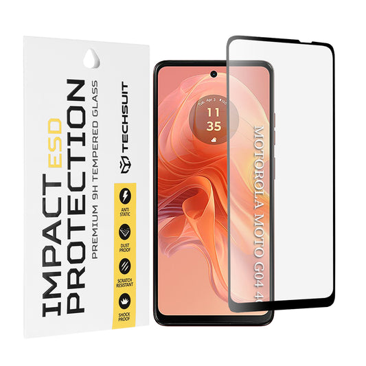 Protector de pantalla Techsuit para Motorola Moto G04s / E14 / G24 Power / G04 / G24, vidrio templado, adhesivo completo, negro