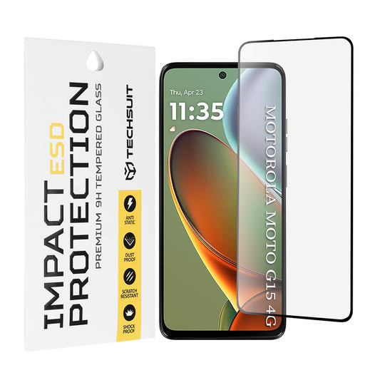 Protector de pantalla Techsuit para Motorola Moto G15 / G15 Power, vidrio templado, adhesivo completo, negro