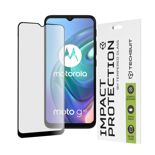 Protector de pantalla Techsuit para Motorola Moto G30 / G20 / G10 / E7 Plus / G9 Play, vidrio templado, adhesivo completo, 111D, negro
