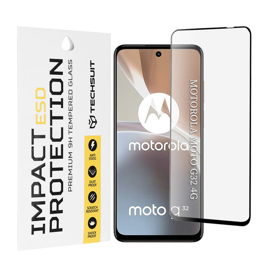 Protector de pantalla Techsuit para Motorola Moto G32, vidrio templado, adhesivo completo, negro