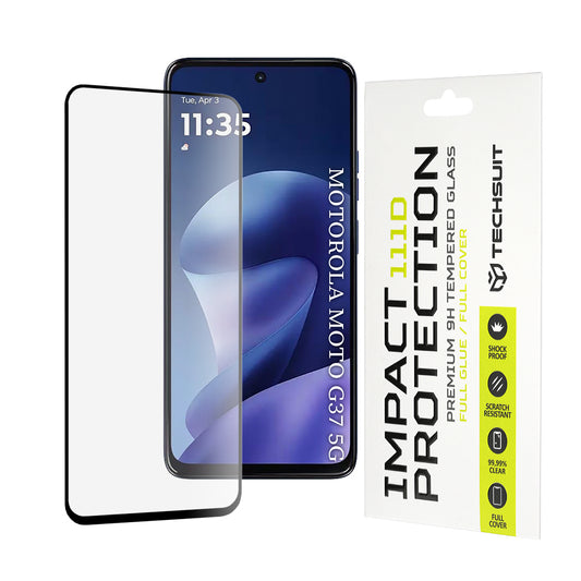 Protector de pantalla Techsuit para Motorola Moto G47 / G37 Power / G37, Vidrio Templado, Full Glue, 111D, Negro