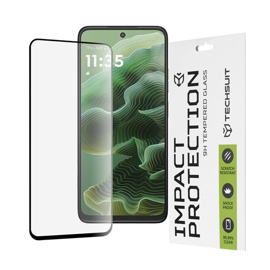Protector de pantalla Techsuit para Motorola Moto G56 / G35, vidrio templado, adhesivo completo, 111D, negro