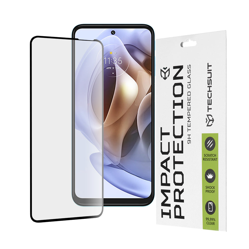 Protector de pantalla Techsuit para Motorola Moto G62 5G / G31 / G41 / G71 5G, Vidrio templado, Full Glue, 111D, Negro