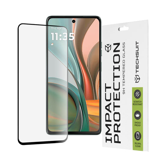 Protector de pantalla Techsuit para Motorola Moto G75, vidrio templado, adhesivo completo, 111D, negro