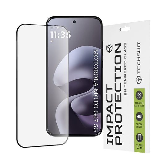 Protector de pantalla Techsuit para Motorola Moto G77 / G67, Cristal Templado, Full Glue, 111D, Negro