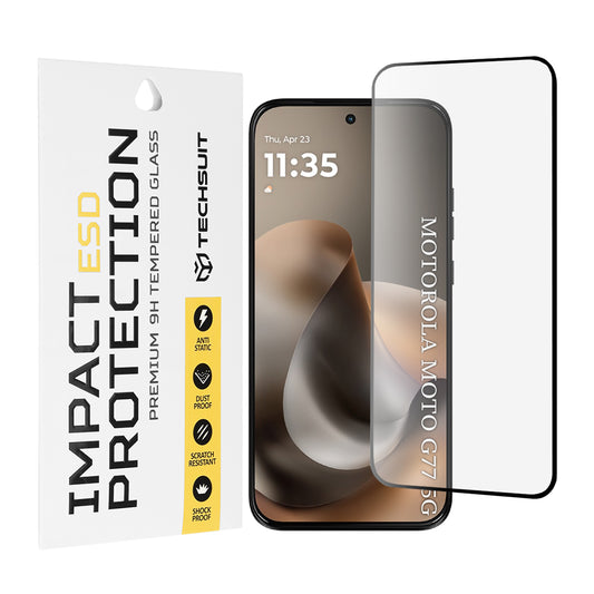 Protector de pantalla Techsuit para Motorola Moto G77 / G67, vidrio templado, adhesivo completo, negro