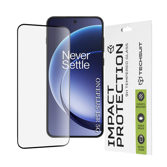 Protector de pantalla Techsuit para OnePlus 15R, Cristal Templado, Full Glue, 111D, Negro