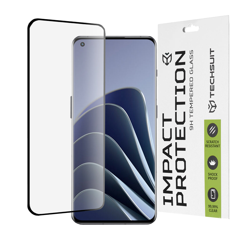 Protector de pantalla Techsuit para OnePlus Ace 2 Pro / Ace 2 / 11R / 11 / 10 Pro, vidrio templado, adhesivo completo, 111D, negro