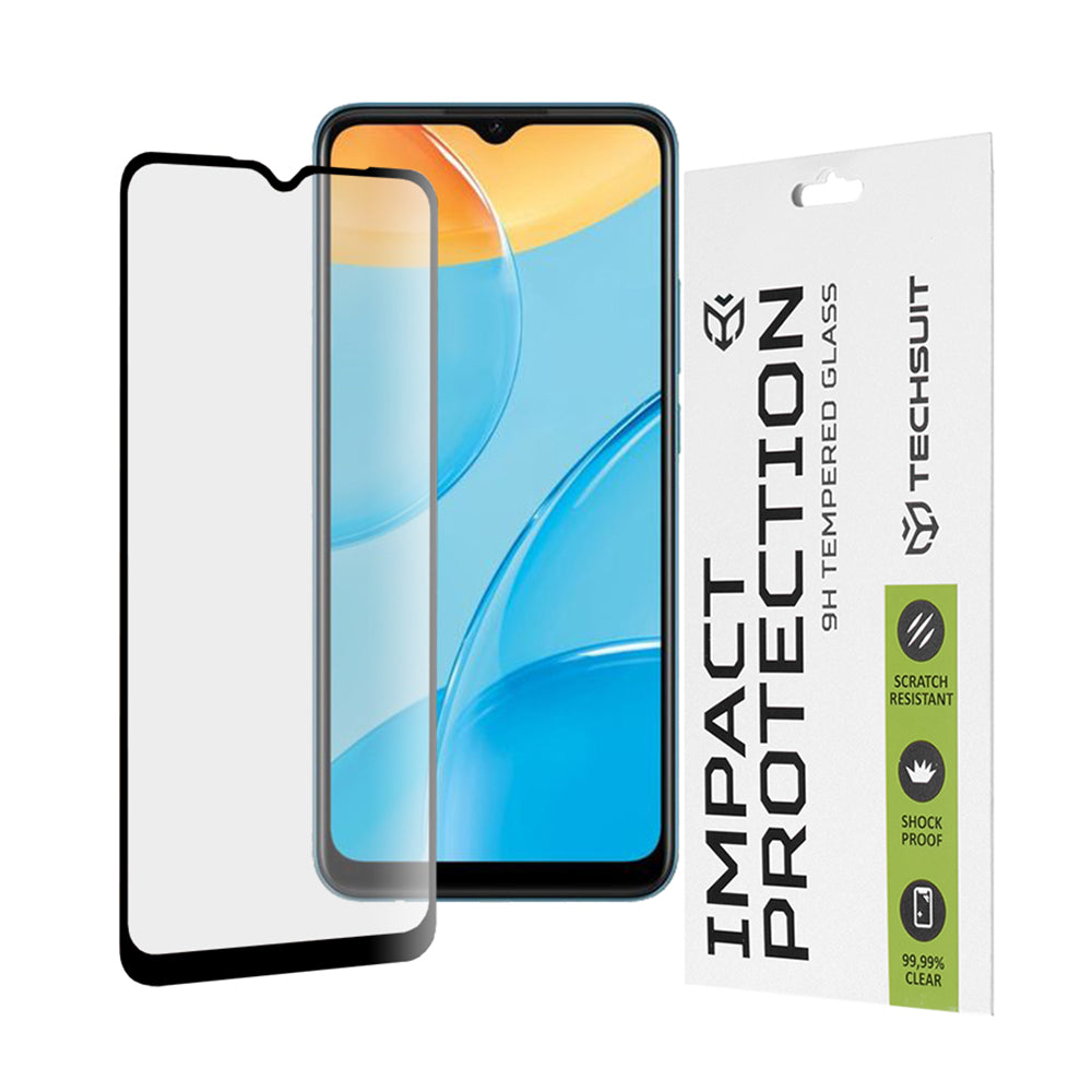 Protector de pantalla Techsuit para Oppo A16s / A54s / A16 / A15s / A15, Vidrio templado, Full Glue, 111D, Negro