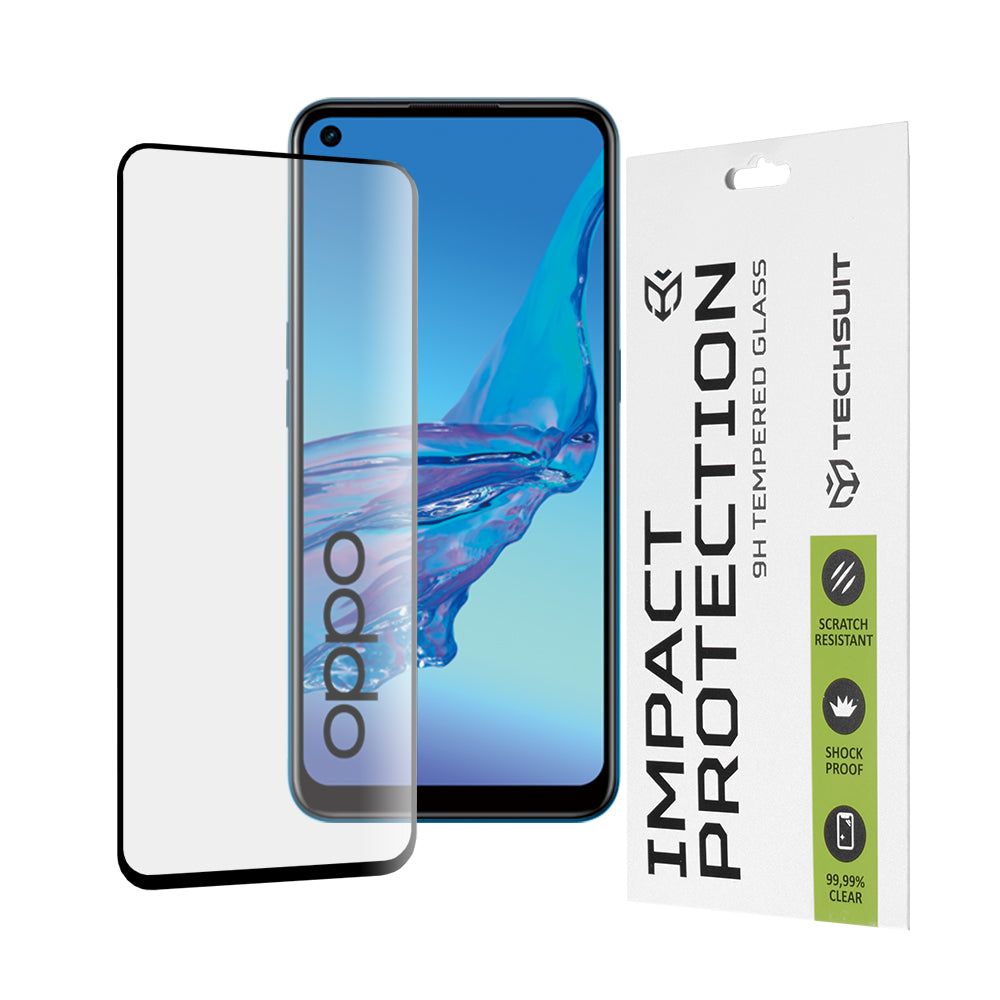 Protector de pantalla Techsuit para Oppo A53s / A53 4G, vidrio templado, adhesivo completo, 111D, negro