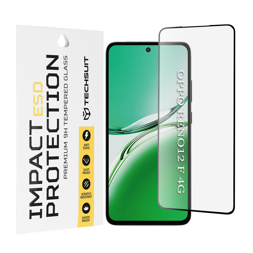 Protector de pantalla Techsuit para Oppo Reno12 FS 5G / Reno12 FS 4G / Reno12 F 4G / Reno12 F, vidrio templado, adhesivo completo, negro