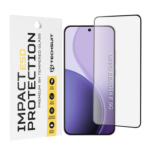 Protector de pantalla Techsuit para Oppo Reno14 FS 5G / Reno14 F, vidrio templado, adhesivo completo, negro
