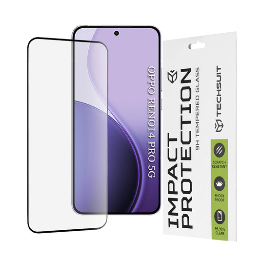 Protector de pantalla Techsuit para Oppo Reno14 Pro, vidrio templado, adhesivo completo, 111D, negro