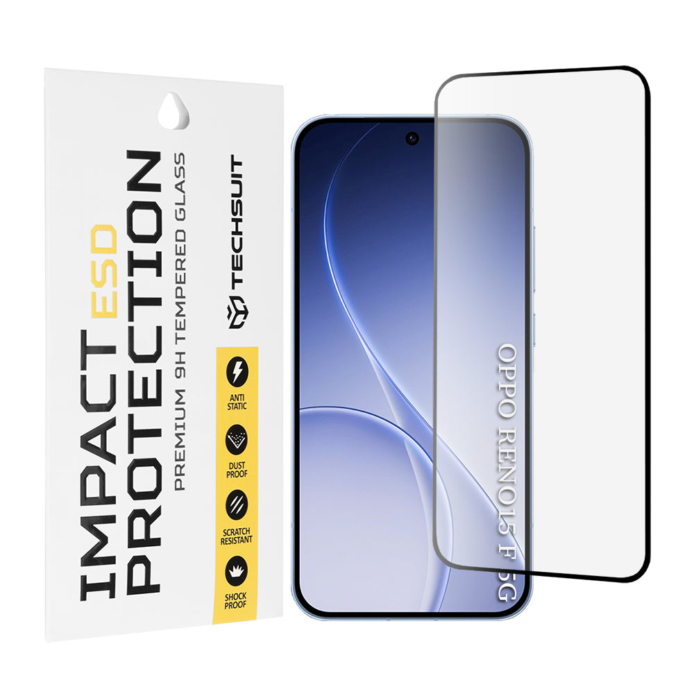 Protector de pantalla Techsuit para Oppo Reno15 FS / Reno15 F, vidrio templado, adhesivo completo, negro