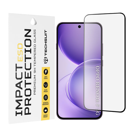 Protector de pantalla Techsuit para Oppo Reno16 F / Reno16 FS, vidrio templado, adhesivo completo, negro