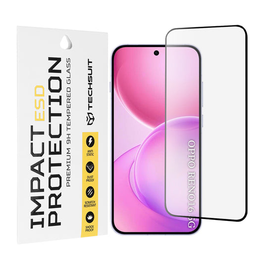 Protector de pantalla Techsuit para Oppo Reno16 / Reno16 Pro, vidrio templado, adhesivo completo, negro